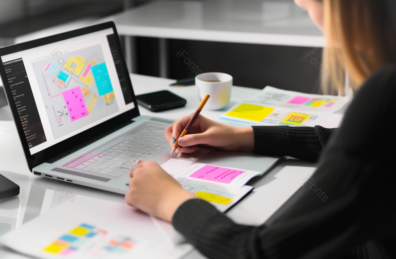 网页师开发人员在电脑前画设计草图,高清,摄影图,摄影图片,图片大全,摄影图免费下载